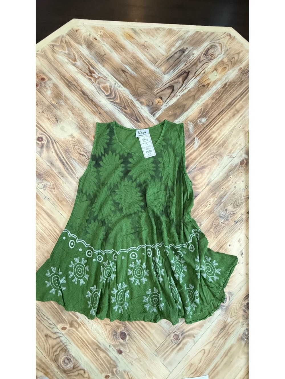 Green sleeveless printed dress 0616